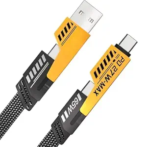 FLAT WIRE cable 4 in 1 Fast Charging Cable, 65W Braided Multi Charging Port with USB C, USB A, and Lightning Connectors, 3.3 Ft, Compatible with Phones, Tablets, Laptops