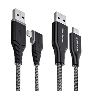 Pack Of 2 Usb To Lightning Cable & Usb To Type C Cable For Iphone,Smartphones,Laptops,Ipad,Macbook,Imac,Airpods & Other Devices,480Mbps Data Sync,Quick Charge 3.0 (Rct-15 & Abll-125)-Black