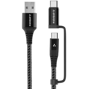 2 in 1 Type-C & Micro USB Cable with 3A Fast Charging Mobile Cable, 480 mbps Data Sync, Quick Charge 3.0, 1.5m Braided Cable, Compatible with All Type-C & Micro USB Devices (ABDC-10, Black)