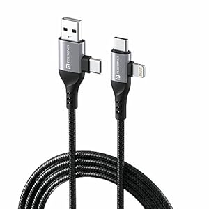 Konnect 4 IN 1 Unbreakable Nylon Braided Multi Functional Fast Charging Cable with Fast Data Transfer,Compatible with All Type C Android Smartphone & Lighting Device etc.(Black)