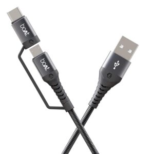 Deuce USB 300 2 in 1 Type-C & Micro USB Stress Resistant, Sturdy Cable with 3A Fast Charging & 480mbps Data Transmission, 10000+ Bends Lifespan and Extended 1.5m Length(Mercurial Black)