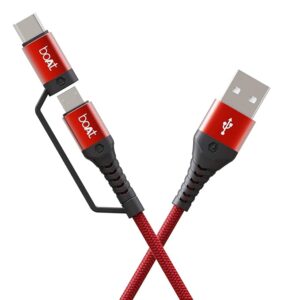 Deuce USB 300 2 in 1 Type-C & Micro USB Stress Resistant, Tangle-Free, Sturdy Cable with 3A Fast Charging & 480mbps Data Transmission, 10000+ Bends Lifespan and Extended 1.5m Length(Martian Red)