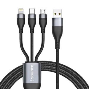 100W / 6A Speed Fast Charging USB 3.0 Cable 4 Ft / 1.2m to 3-in-1 Long Charging Cord with Type C + Micro USB + Lightning Connector 480 Mbps Data Transfer for Laptop, Tablets, Smartphones & More