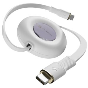 Upgraded Konnect Recoil 100W Type C to Type C Retractable Cable,Pd Fast Charging,Retractable Charging Cable,Fast Data Transfer,Compatibility with iPhone 15 Series&Type C Smartphones,White