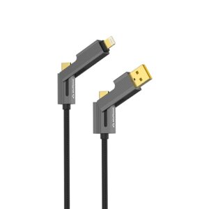 Quad Pro Max 4 in 1 Metal Braided Cable 1.5m 240W Rugged e-Marker chip gold plated connectors with lightning to type C, type C to C, Lighting to type A best for iPhones, Macbooks,Laptops