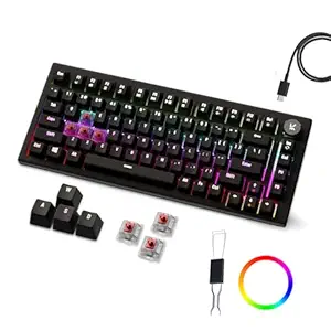 RGB Anti-ghosting Gaming Keyboard, 75% Tenkeyless Wired Mechanical Keyboard with RGB Backlight, Volume Knob, NKRO, PC Gaming Keyboard Detachable USB C Cable (RGB Backlight, Red Switch)