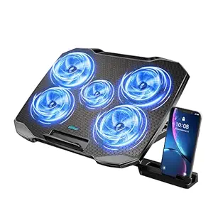 Laptop Cooling Pad, 5 Quiet Fans, 4 Angle Adjustable, Black, Air Cooling, Compatible with 12-15.6 Inch Laptops, Tablets, Routers, Game Consoles