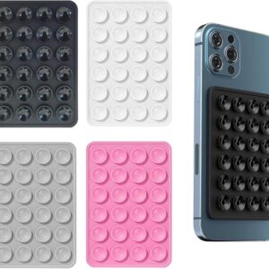 4Pcs Suction Phone Case, Phone Suction Sticker, Silicone Suction Phone Case for Hands-Free Mobile Accessory Holder Grip, Video Phone Accessory Compatible Mirror, Shower-Black,Grey,Pink,White