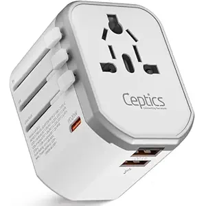 4 in 1 Universal Travel Adapter with Type C - Universal Plug Socket, USB QC 3.0-20W USB-C International Travel Adapter with Lifetime Limited Warranty, Worldwide Travel Adapter, White