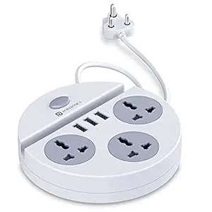 Power Plate 5 1500W Power Converter with USB Charger & Mobile Holder 3AC Socket + 3USB Ports I 1.5 m Cord Length ( White)