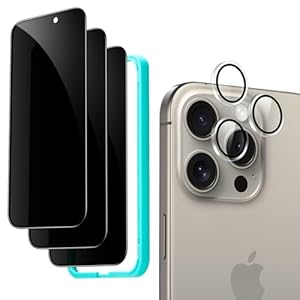 3+1 Pack for iPhone 15 Pro Max Privacy Screen Protector Set, Anti-spy Tempered Glass Privacy Screen Guard, Micro-curved Edges, Case Friendly, 3 Pack with 1 Individual Camera Lens Protectors