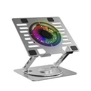 Laptop Stand with Cooling Fan, 360° Rotating Base, Adjustable Height & Angle, RGB Lights, Aluminium Alloy Body for Upto 15.6” Laptops and Tablets (Silver)