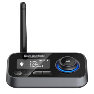 3 in 1 LCD Display V5.0 Bluetooth Transmitter Receiver, Bypass Audio Adapter with Aux, Optical, Dual Link Support for TV, Home Stereo, PC, Headphones, Speakers, Model: CB-BT27