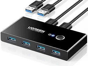 USB 3.0 Switch Selector 2 Computers Share 4 USB A Ports KVM Switcher for PC Laptop Keyboard Mouse Printer Scanner One Button Switch with 2 Pack USB 3.0 Cables