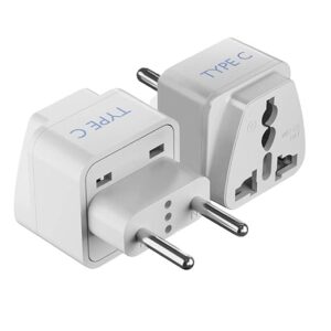 Plug Adapter, Ceptics India to Russia, Europe, Turkey & More - Type C - Perfect for Laptop, Camera Charger and More - CE Certified - RoHS Compliant -2 Pack -White