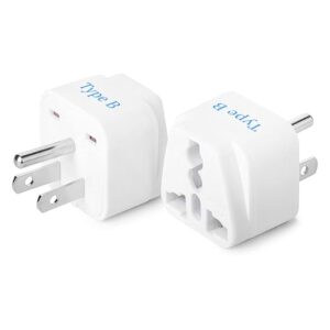 India us Converter Plug, India to USA, Canada & More - Type B Universal Travel Adapter Plug - CE Certified - RoHS Compliant - White - 2 Pack - 5 Years Warranty