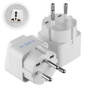 India to Israel, Gaza, Palestine & More (Type H) Travel Adapter Plug - CE Certified - RoHS Compliant - 2 Pack (GP-14-2PK)