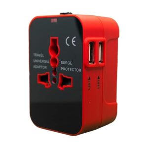 USB Universal Travel Adapter International All in One Worldwide Travel Multi Plug Converter Adapter, Wall Charger with Build in Dual USB Charger with Multi Type Power Outlet for US EU UK AUS Asia