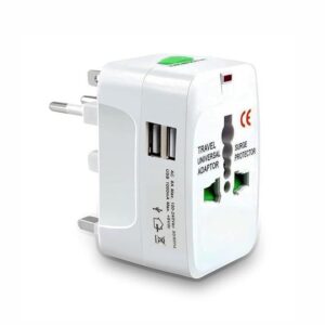 Universal Travel Adapter with Dual USB Charger Ports - International Multipurpose All-in-One Solution for US, AUS, UK, EU, Europe, North/South America & 150+ Countries (Rectangle)