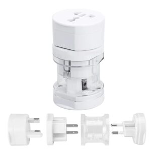 Universal Travel Adapter - International Multipurpose All-in-One Solution for US, AUS, UK, EU, NZ, Europe, North/South America & 150+ Countries (Round) (White)