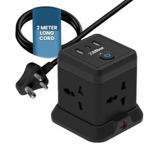 Cube Extension Board with USB Port Universal Sockets and USB (2.4 A) (QC 3.0) Extension Board with Switches Overload Protector, Indicator, 2 Meter Extension Cord