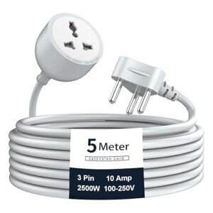 Extension Board with 5 Meters Heavy Duty Long Wire Cord, Single Outlet Socket 2500W 10A Expandable Electric Extension, 3 pins Extension Cord for Indoor Outdoor Use (5M/ Grey)-1PCS