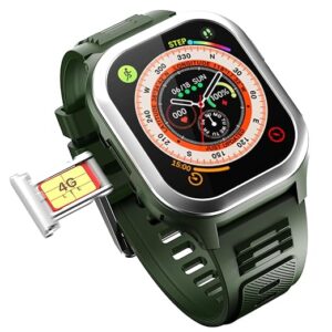 4G Pro Volte Calling Smart Watch- 2.02” TFT Display, 4G Nano-SIM GPS, Health Suite, Sports Modes, 400mAh Battery (Green)