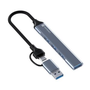 Mport 31 Pro USB 3.0 Hub (4-in-1) with Type-C & USB Dual Plugs, USB 3.0 SuperSpeed, 3-Port USB 2.0 High-Speed, Up to 5 Gbps Speed, Aluminium Alloy Metal Body, for Laptop, PC, Mac (Grey)
