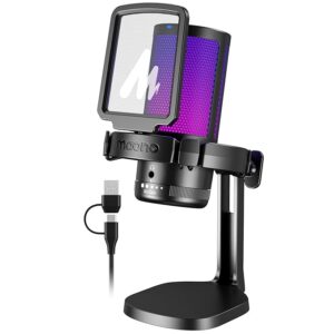 RGB Condenser Gaming Mic, USB Podcast Microphone with Active Noise Cancellation, Mic Gain, 1-Click Mute, Adjustable RGB Light for YouTube Recording, PC, Laptop (DGM20-Black)