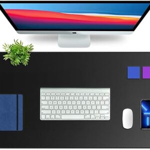 Designs Premium Vegan Leather Desk Mat 90X45cm 2.4mm Thick&Padded|Laptop Mat/Extended Mouse Pad/Stitched, Reversible, Sturdy Deskspread | High Tear/Peel Strength|Anti-Slip,Splash-Proof| Black